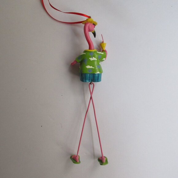 Pink Flamingo with Cocktail Christmas Ornament Dangle Legs 7" Beach Tropical - Picture 4 of 13